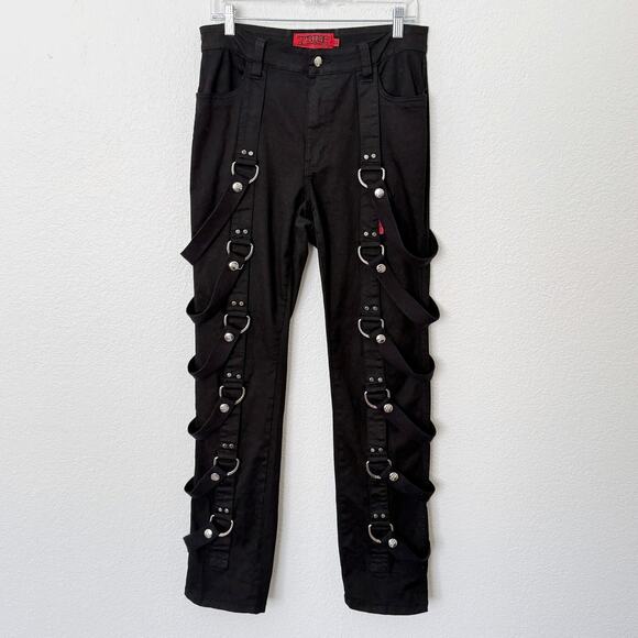 [Tripp NYC] Black Punk Rock Matrix D-Ring Straps Emo Gothic Bondage Pants Sz 32 - Picture 2 of 12